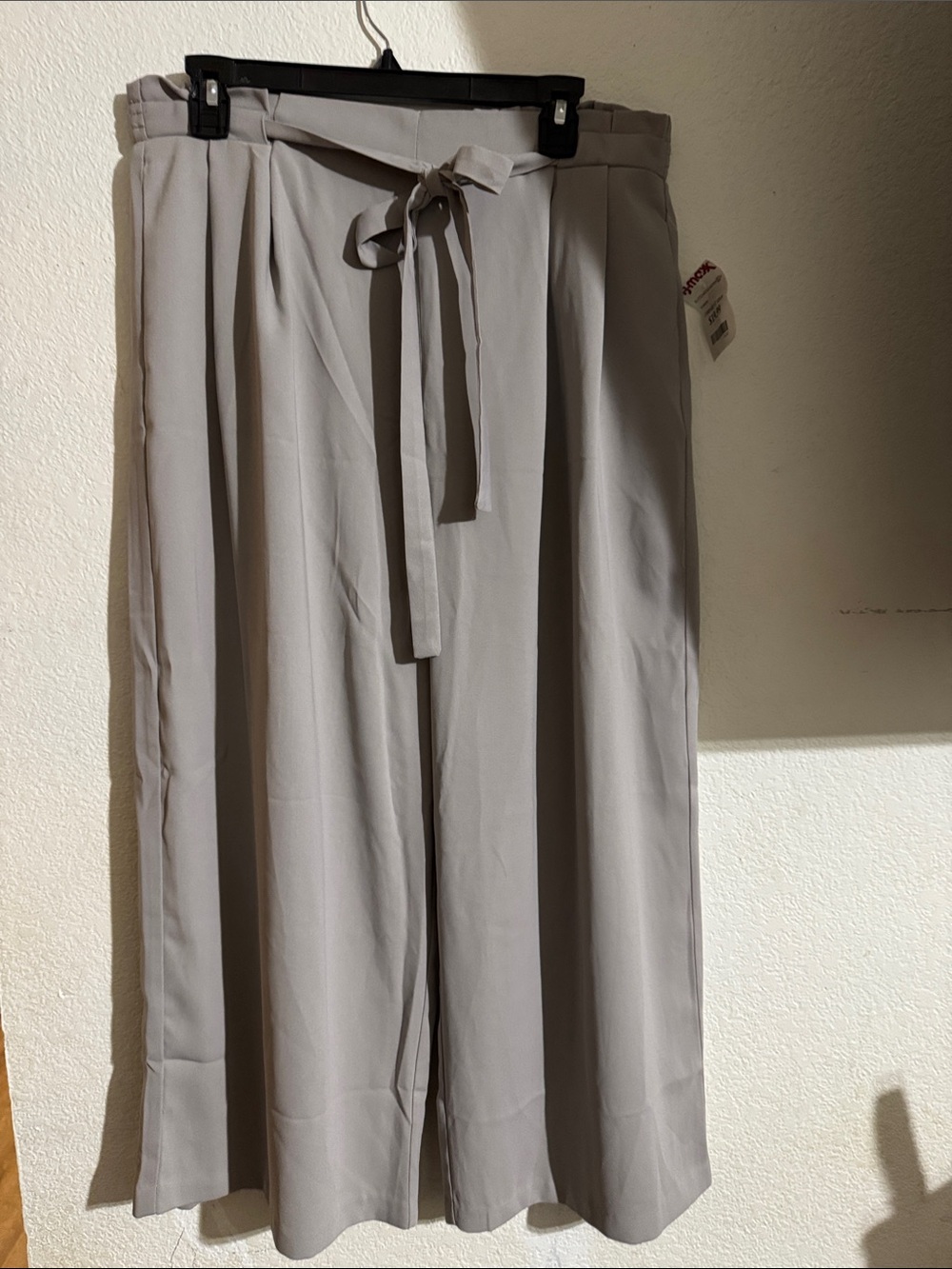 Light Gray Tie-Waist Wide Leg Pants